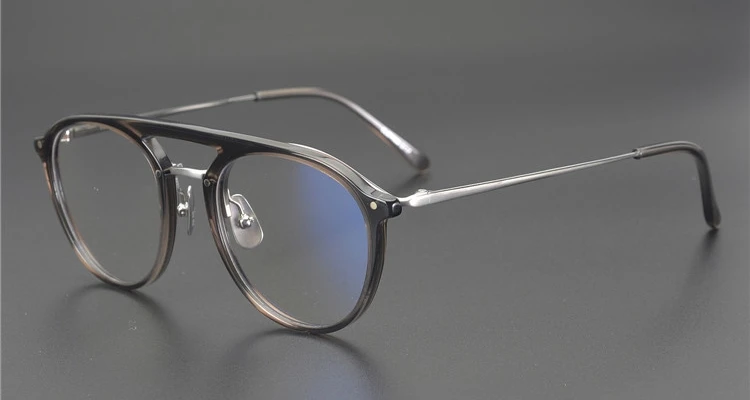 Ограниченная серия, винтажные очки, ультралегкие, чистый титан, ацетат, оправа, Клеман, двойной мост, стильные очки, качество, сделано в Японии - Цвет оправы: Gray-silver