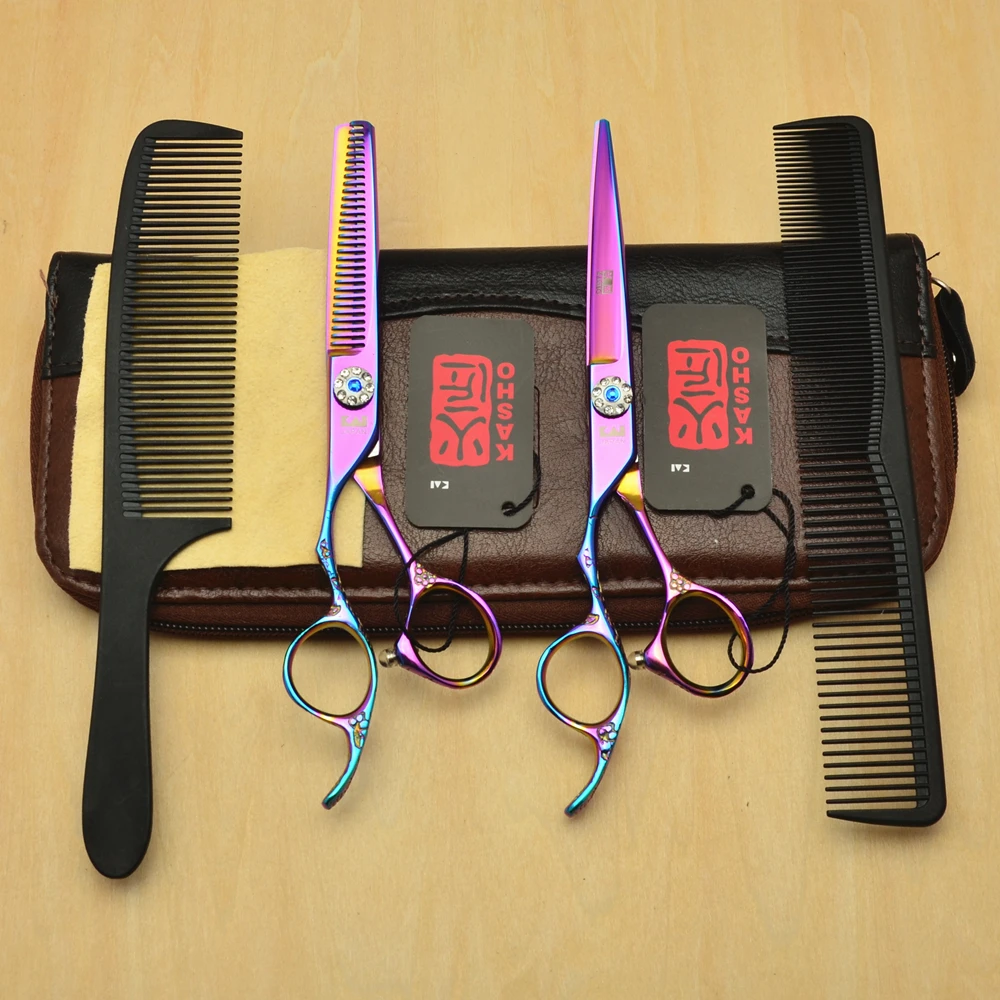 

4Pcs Set Left Hand 6.0'' Purple Professional Hair Scissors Hairdressing Scissors Cutting Shears + Thinning Scissors + Comb H8002