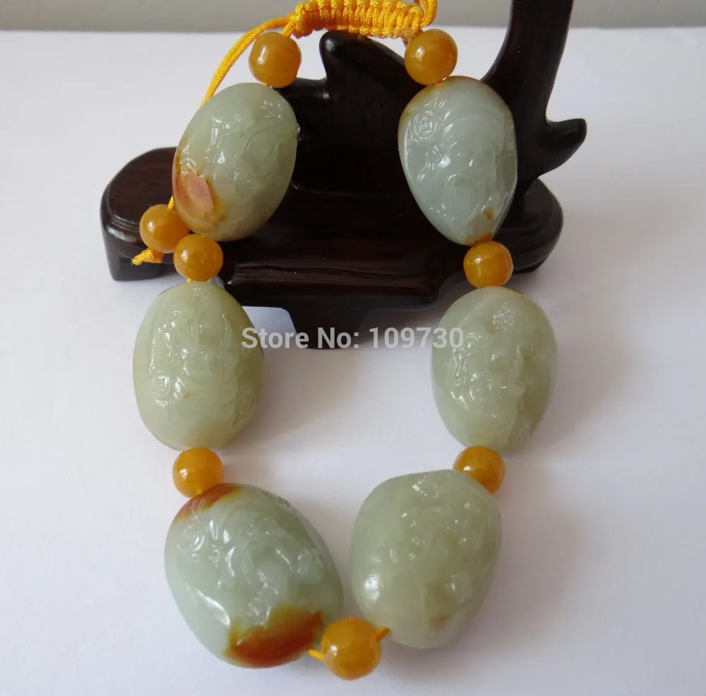 

00961 China Nature Hetian Nephrite Jade Fortune God Head Bangle Bracelets