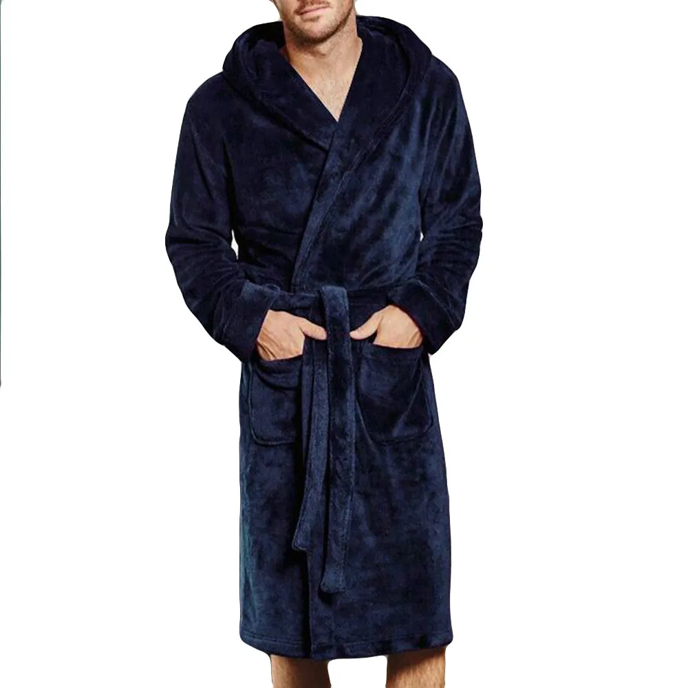 Для мужчин; Зимние халаты фланель халат удлиняется Коралловое плюшевые шаль банный халат Домашняя одежда, ночное белье Пальто пижамы для
