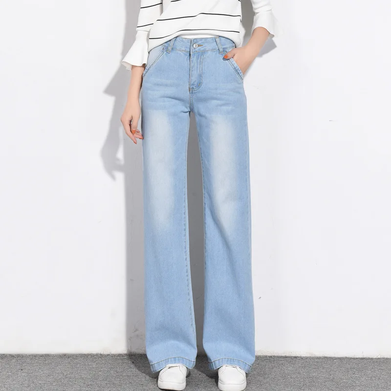 Женские свободные джинсы, женские модные длинные прямые брюки, расклешенные джинсовые штаны, размер 26-34 - Цвет: light blue