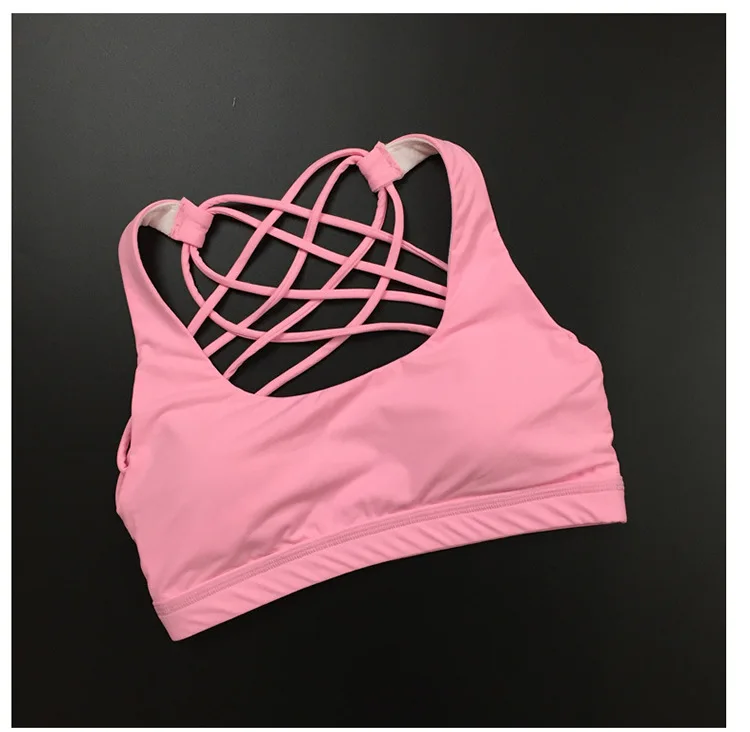 Разноцветный женский топ с пуш-ап подкладкой, спортивный кросс-жилет, Спортивное нижнее белье для занятий йогой, фитнесом, спортивный бюстгальтер P010 - Цвет: Розовый