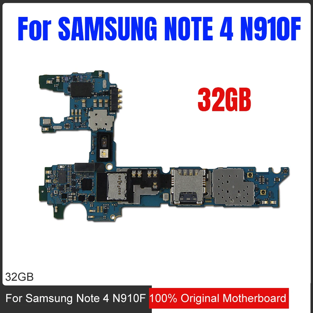 

32gb Original Unlocked for Samsung Galaxy Note 4 motherboard N910F Motherboard, Europe Version for Note 4 N910F Mainboard