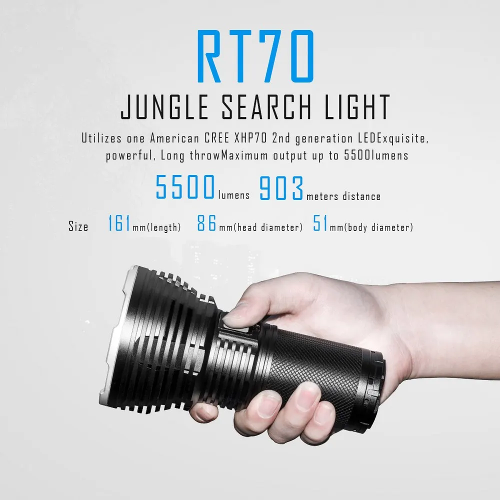 

IMALENT RT70 Powerful LED Flashlight 5500 Lumens Rechargeable Torch with Magnet USB Charge Temperature control without battery
