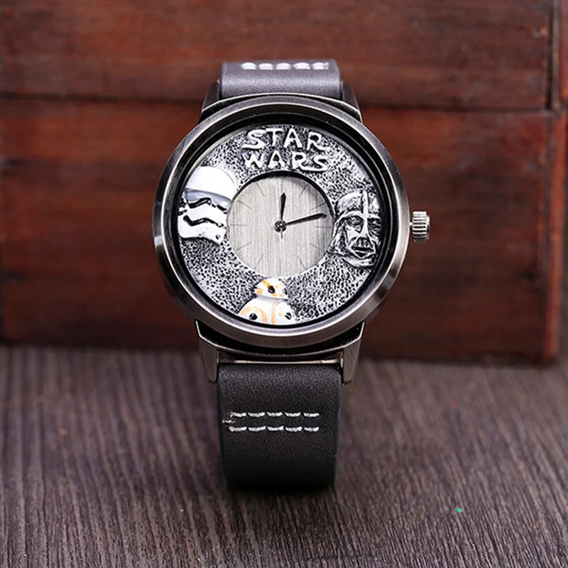 

Cool Fashion Watch STAR WARS Darth Vader Black Brown Retro Knight Vintage Dial Men's Brown Leather Quarz Men Wrist Watches Clock