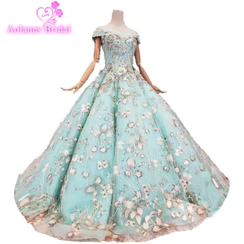 

Luxury Sparkle Prom Dresses 2019 Pretty Green Lace Beaded Appliques Puffy Ball Gowns Dubai Long Prom Party Gowns Abendkleider