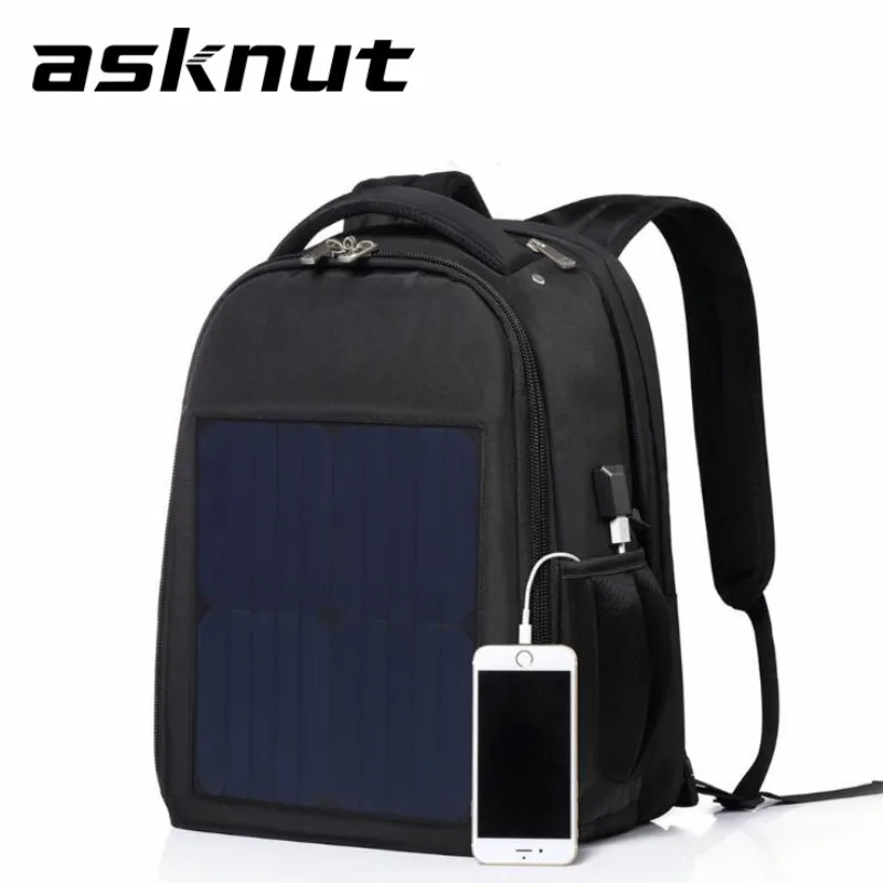 Asknut 10w solar backpack dual USB charging shoulder bag outdoor phone