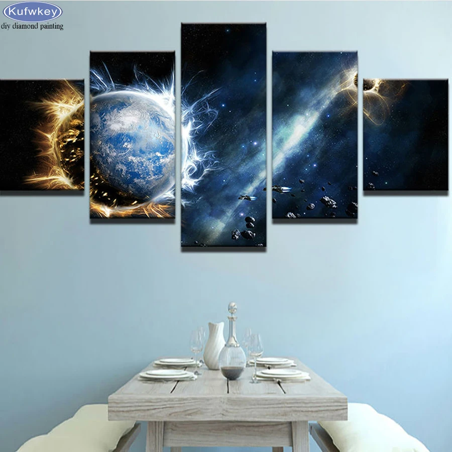 

5 PCS 5D Diy Diamond Painting Cross Stitch full Square Diamond Embroidery Universe Planet Earth Landscape picture for room Decor