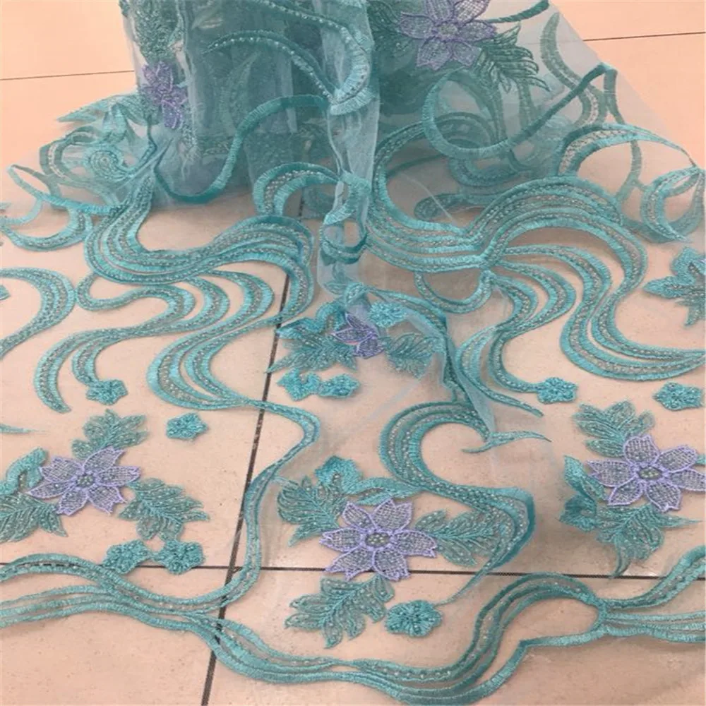 

Popular French Nigeria Blue African Party Dress Design Dubai Embroidered Net Lace Fabric X404-04