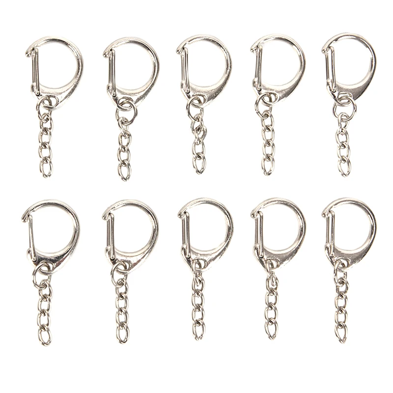 10pcs DIY Silver Metal Swivel Clasp Hooks Bag Parts Polished Keyring Keychain Split Ring Key Rings With Short Chain Bag Parts