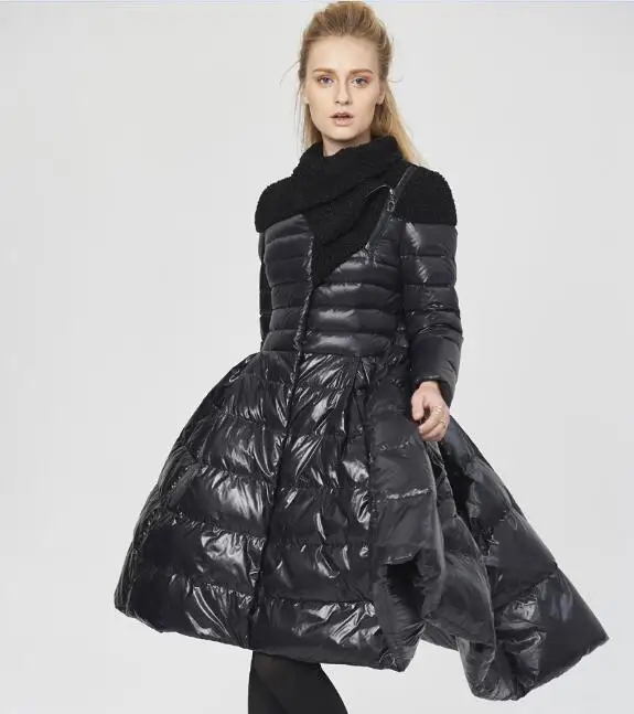 Высококачественное Брендовое длинное зимнее теплое пальто, женский европейский дизайн, 90% белый утиный пух, куртка с юбкой, женская верхняя одежда ZS375 - Цвет: Black