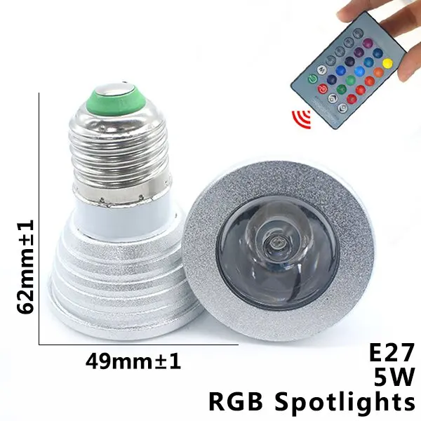 E27 E14 светодиодный 16 Цвет RGB Волшебная осветительная лампа 85-265 V 110 V 120 V 220 V RGB Светодиодный прожектор+ ИК-пульт дистанционного управления Управление - Испускаемый цвет: E27 5W RGB SD