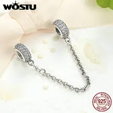 Cadena de Seguridad Real 925 Plata Esterlina Pavimenta la Inspiración Del Encanto Con Clear CZ Fit Pandora Original Pulsera de Auténtico Regalo de La Joyería