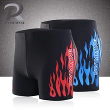 Мужские боксеры, одежда для плавания, шорты, нижнее белье большого размера, быстросохнущие спортивные шорты для плавания, высокая талия, принт пламени, купальные трусики