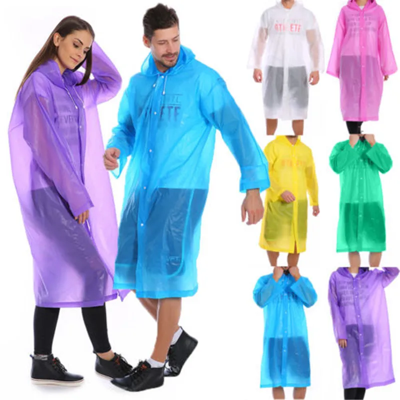 

Clear Adult Raincoat Transparent Outdoor RainCoat EVA Vinyl SeeThrough Cloth Waterproof Rain Coat Camping Hiking Hood Raincoat