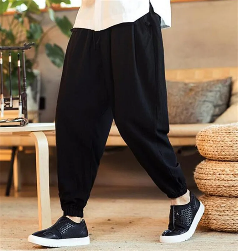 Plus Size Cotton Linen Harem Pants Mens Jogger Pants 2022 Male Casual Autunm wide leg Pants M- 6XL 7XL Trousers black white red joggers sweatpants Harem Pants