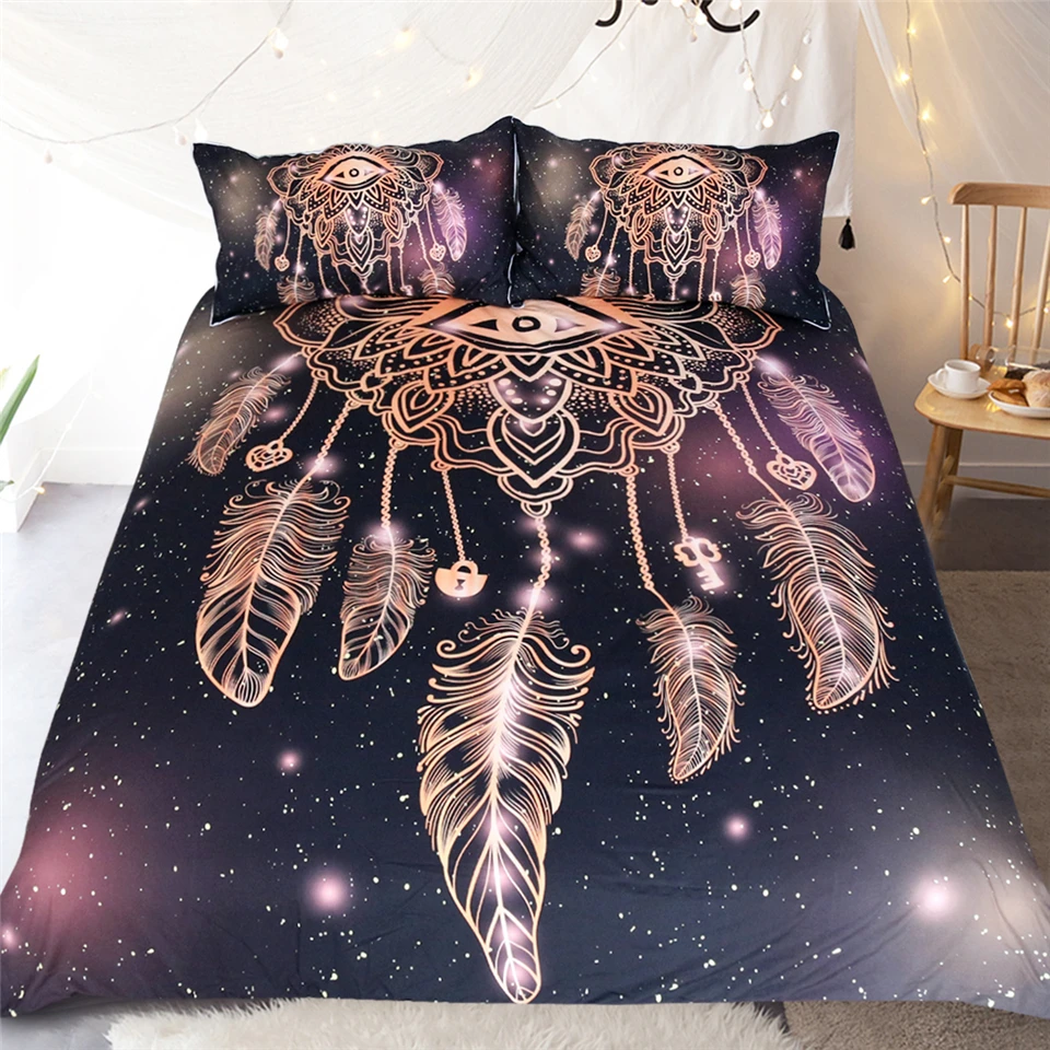 Buy 3D Golden Feathers Bedding Set Indian Boho Duvet