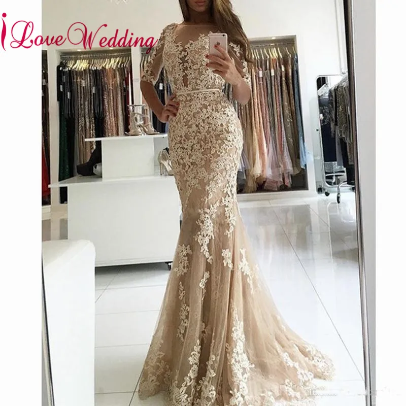 Шампанское Русалка платье Robe de soiree сексуальный v образным вырезом Половина