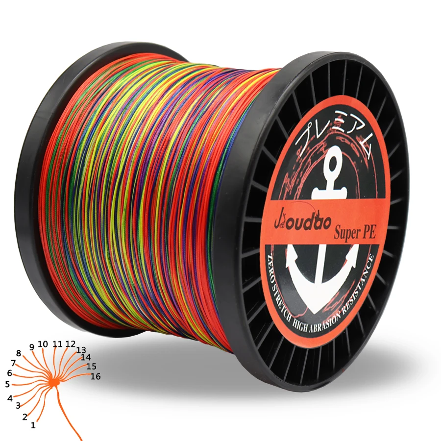 Linha de Pesca Super do pe do Multifilament do Fio 55lb-280lb para o Esturjão das Costas m da Série 16 de Jioudao Forte 1500 300 m 500 1000