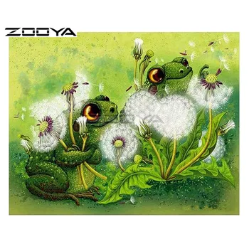 

ZOOYA 5D DIY Diamond Two Frogs Dandelion Animals Diamond Painting Cross Stitch Square Drill Mosaic Decoration BK1154