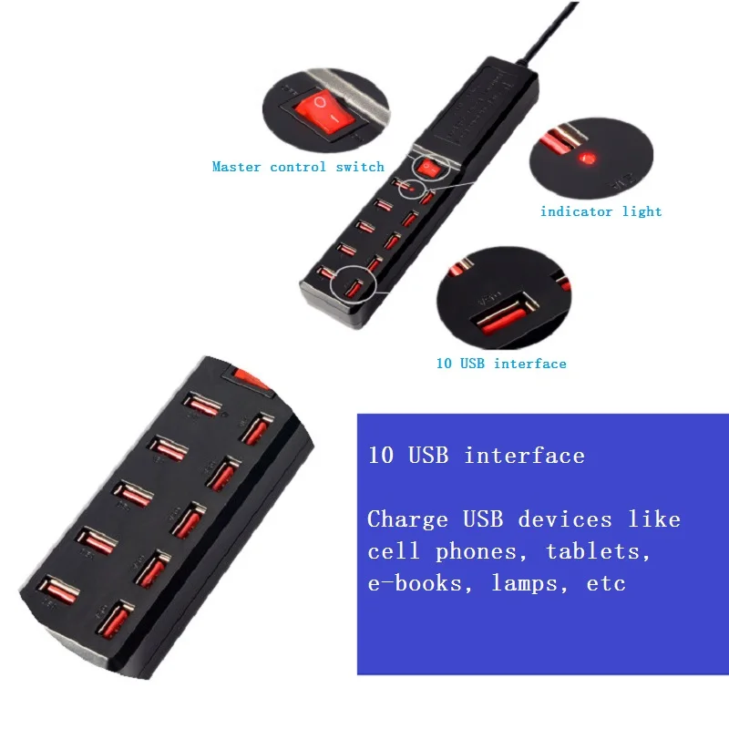 EU/US/UK AU разъем Мощность адаптер 10USB розетка смарт-идентификация зарядная
