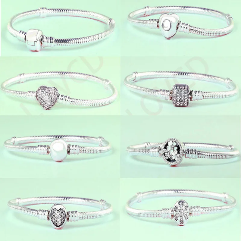 

100% 925 Sterling Silver Bracelets European Original Snake Chain Bracelet Diy Beads Charms Bracelet women Valentine's Day gift