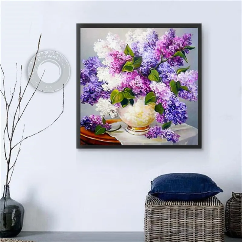 

Oil Canvas Magic Cube Round Diamond European Lavender Vase Diamond Painting Diamond Embroidery Household Essentials