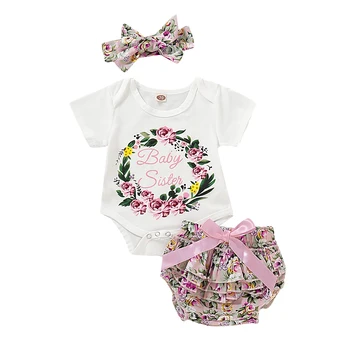 

Sister Matching Outfits 3PCS Toddler Kids Girls T-shirts Floral Romper Jumpsuit Short Pants Sister Set