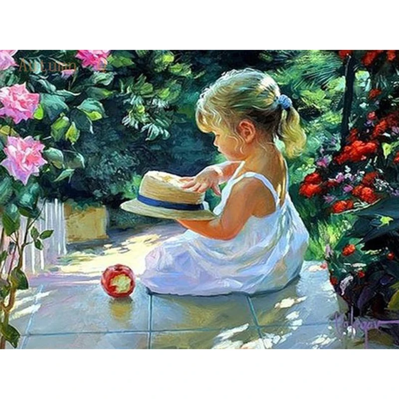 Aliexpress.com : Buy YIKEE diamond painting Little girl in white dress