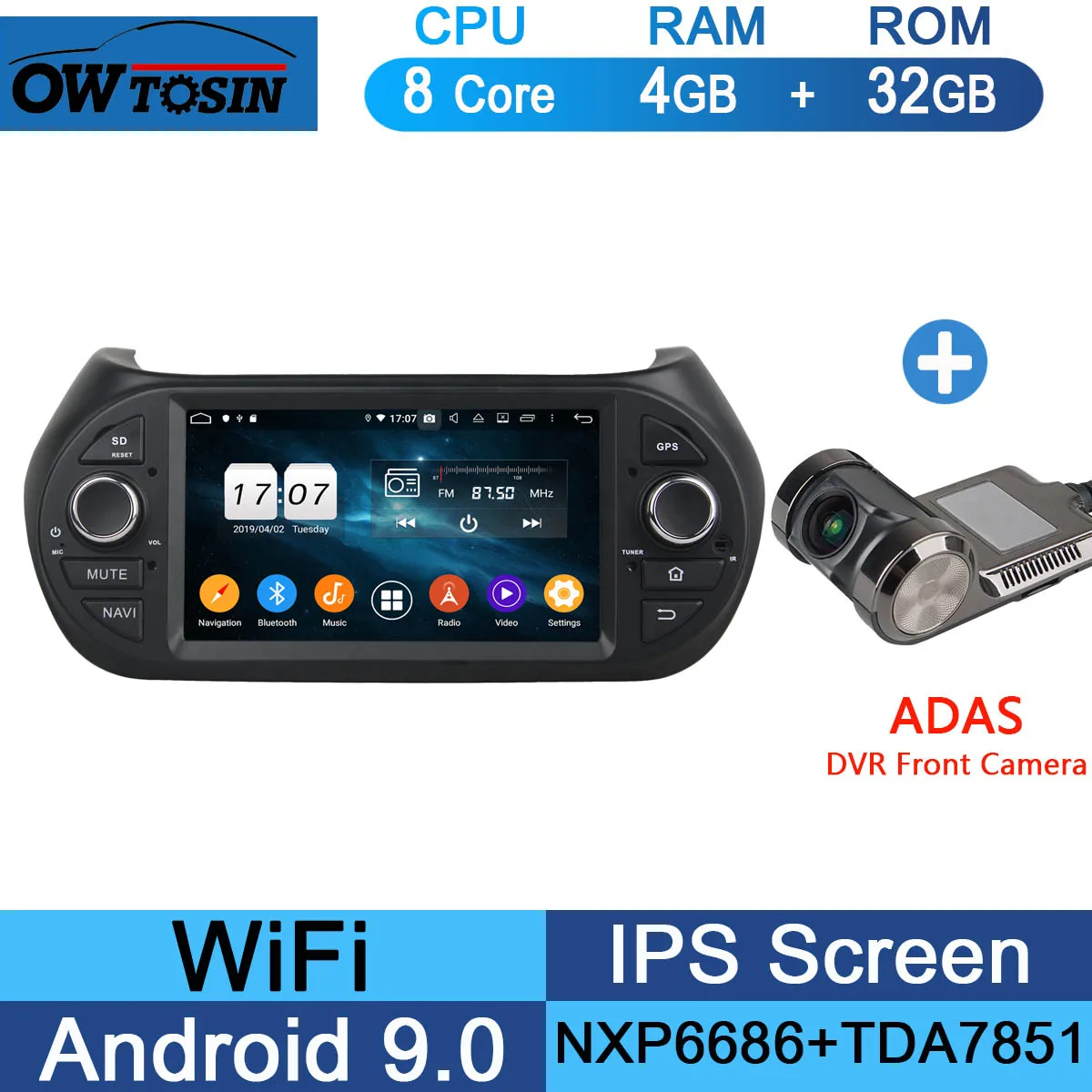 " ips 8 Core 4G ram 64G rom Android 9,0 автомобильный dvd-радио GPS для Fiat Fiorino Qubo Citroen Nemo peugeot Bipper 2008- DSP CarPlay - Цвет: 32G Adas Camera