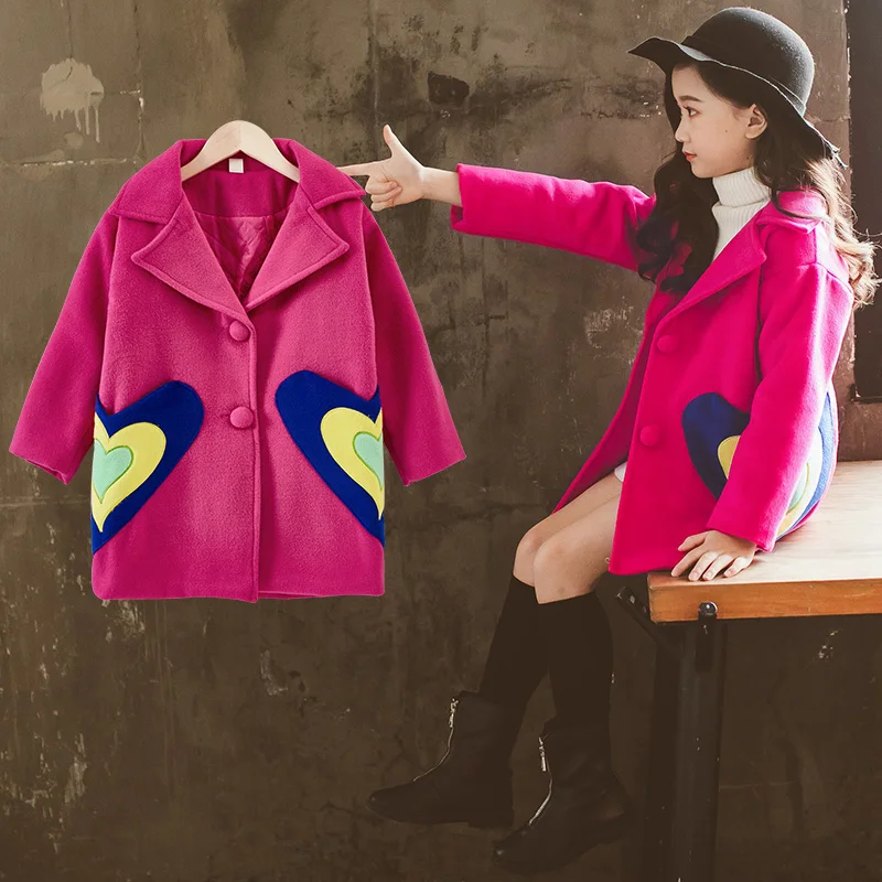 

Puckcovi Girls wool coat Turn-down Collar kids wool blending coat Kids warm winter thicken overcoat Fashion girl clothes 3-13y