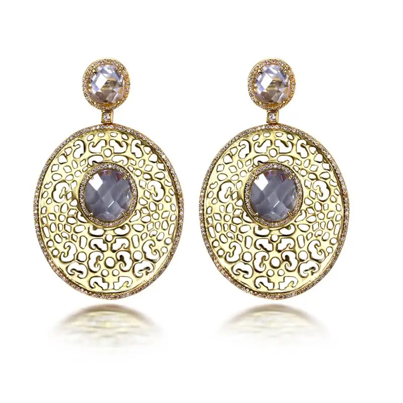 

Ethnic Style Cubic Zirconia Long Oval Design Drop Earrings Gold Color with 5 Color AAA CZ Women Big Earring Fashion Jewelry