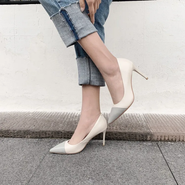 Big Size 9 10 11 12 ladies high heels women shoes woman pumps Colour-matched pointed shallow-mouth slim-heeled shoes