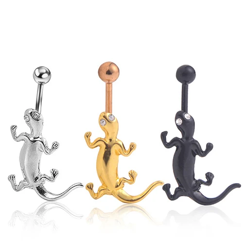 

14G Sexy Lizard Rhinestone Dangle Navel Belly Barbell Bar Button Ring Piercing