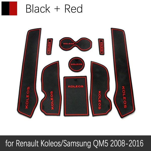 Противоскользящие резиновые ворота слот чашки коврик для Renault Koleos 1 2008- samsung QM5 аксессуары 2009 2010 2011 2012 2013 - Название цвета: Red Black