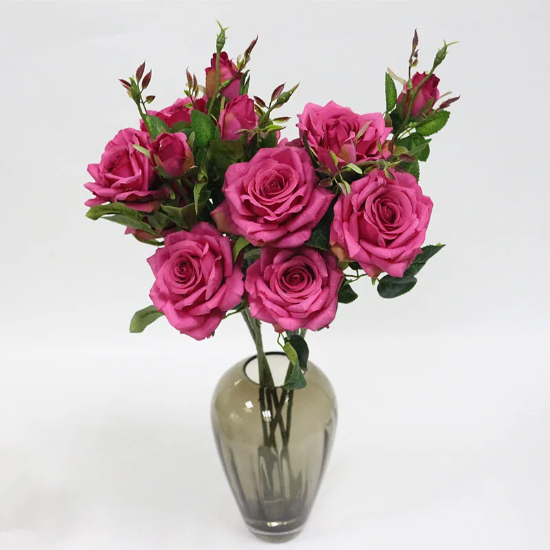 Flone 3 головки искусственный шелк Поддельные розы цветы День святого Валентина для свадьбы домашний стол Цветочная композиция украшения Аксессуары