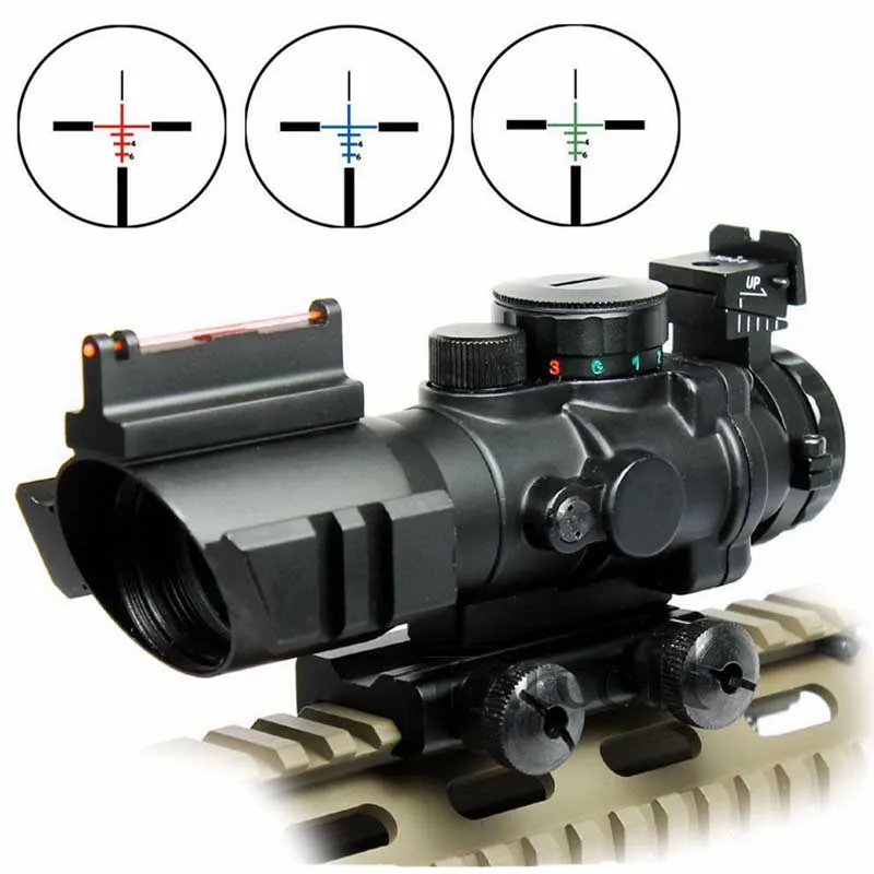 

Optics 4x32 Tactical Prism Compact Riflescope Fiber Optics Sight Tri-Illumination