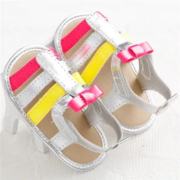 

Summer Girls Shoes Rainbow Leather Kids Summer 2017 Baby Girls Garden Sandals Firstwalker Toddlers Children Kids Bow shoes