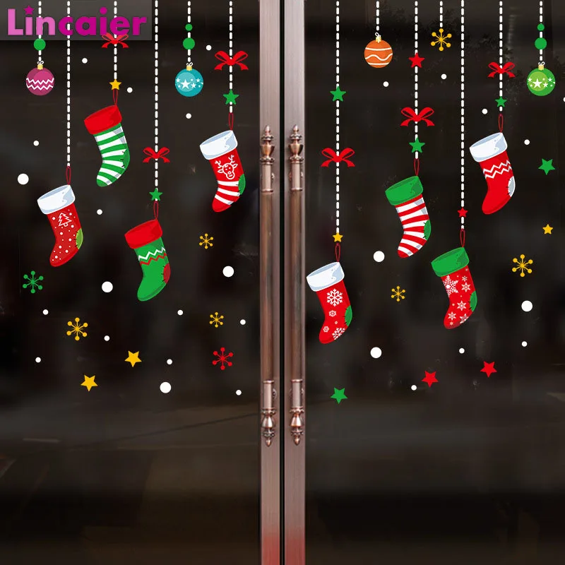 

Santa Sacks Snowflake Tree Ball Static Window Sticker Merry Christmas Decorations for Home Happy New Year 2020 Decor