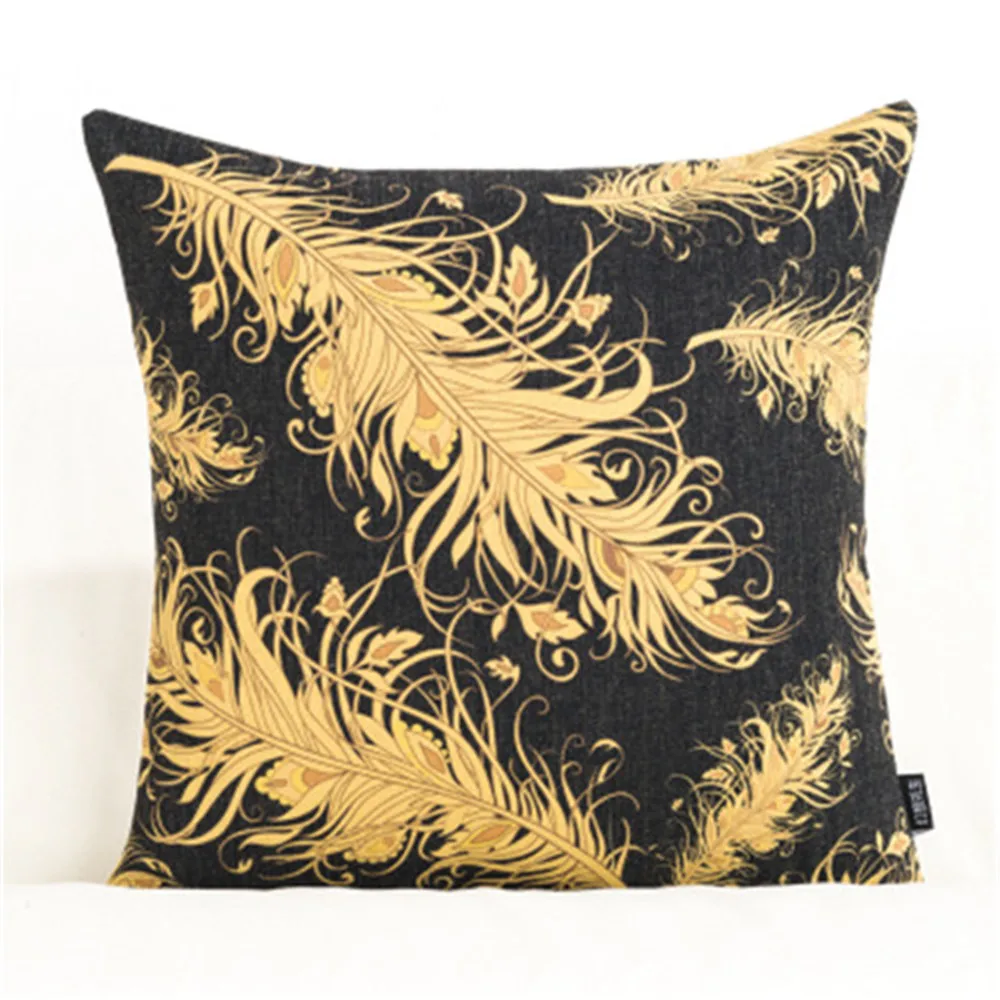 Черного и золотого цвета с геометрическим рисунком Подушка Чехол для подушки наволочка золотистый растительный цветок в виде геометрических фигур Capa De Almofadas размером 45*45 см