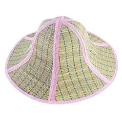 Ткань леди лето широкими полями Складная соломенная плетеная шляпа розовый