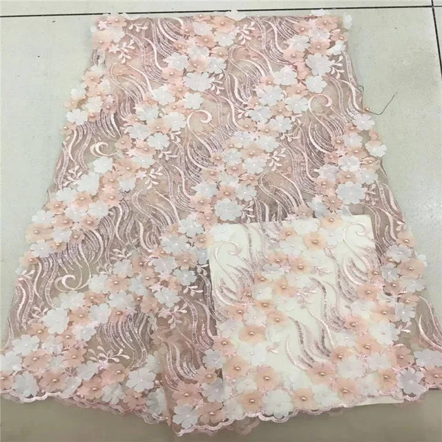 

Latest african tull lace fabrics high quality 2018 french lace fabric with beads and flowers stickerei for lace dress