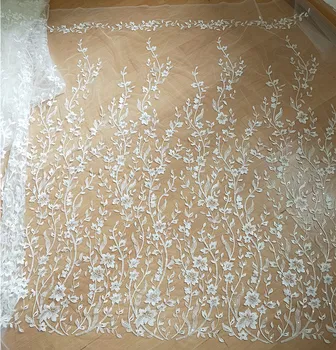 

High-end embroidery sequins lace fabric for making wedding dress guipure lace fabric 2019
