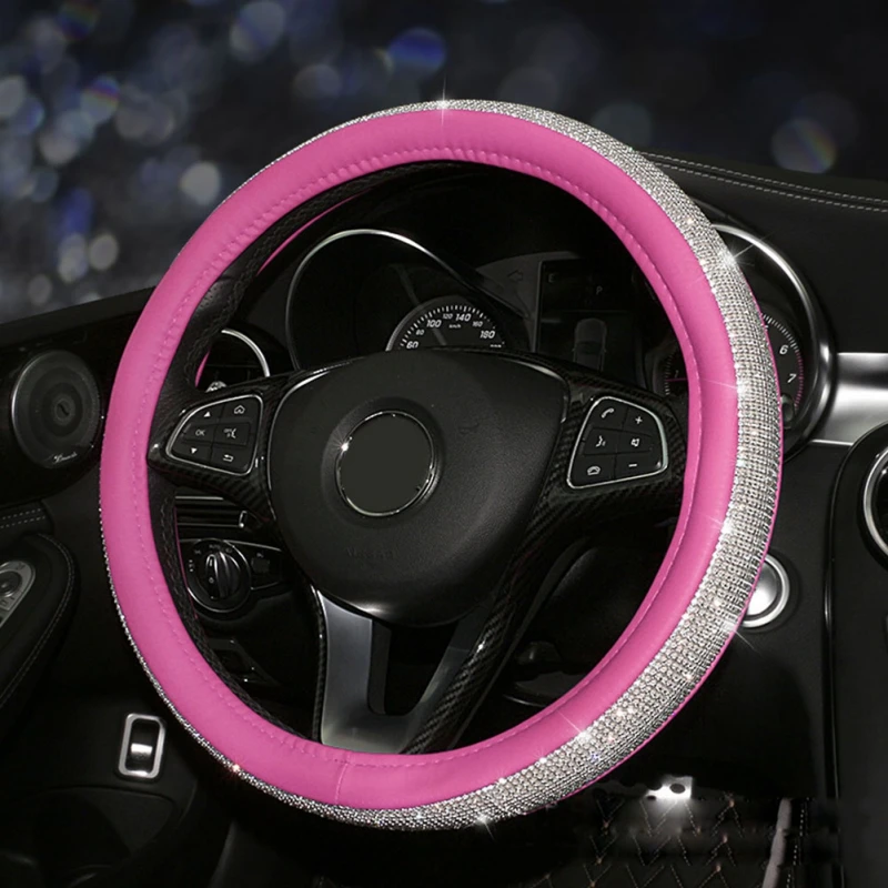 5 цветов горный хрусталь кристалл автомобиля кожа рулевое колесо Чехлы рулевые крышки авто салон покрытие противоскользящие авто аксессуары