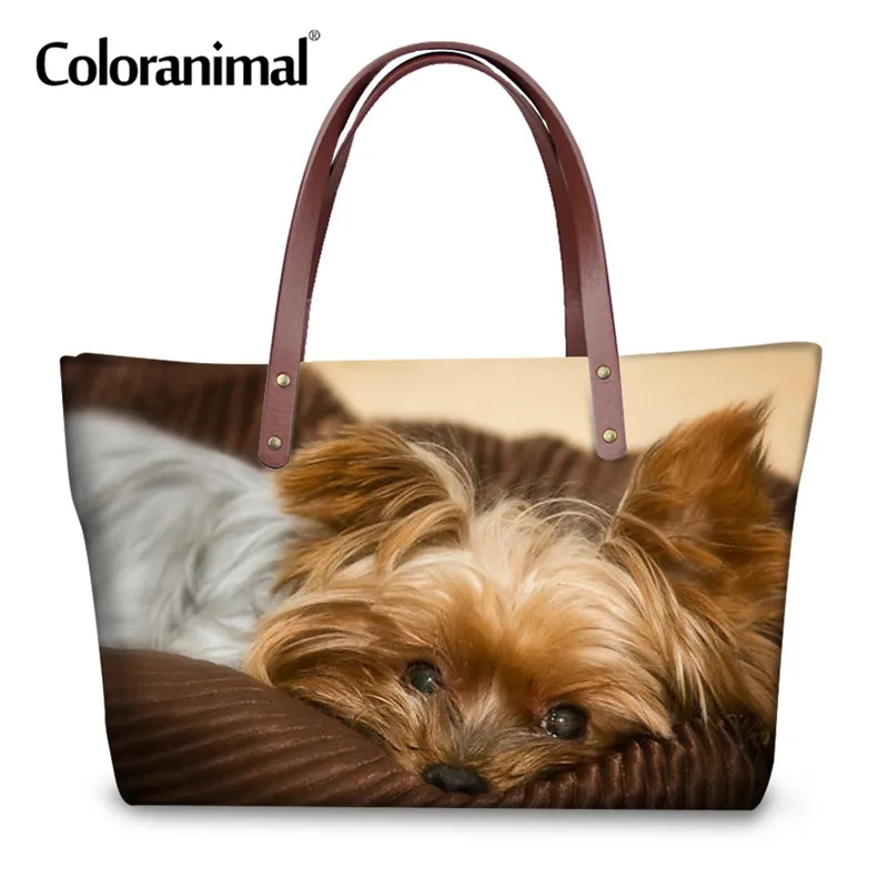 Coloranimal Women's Big Tote Bag Shoulder Bag for Ladies Female Shopper Bag Funny Pet 3D Dog Yorkshire Terrier Print Hand Bag - Цвет: HM3064AL