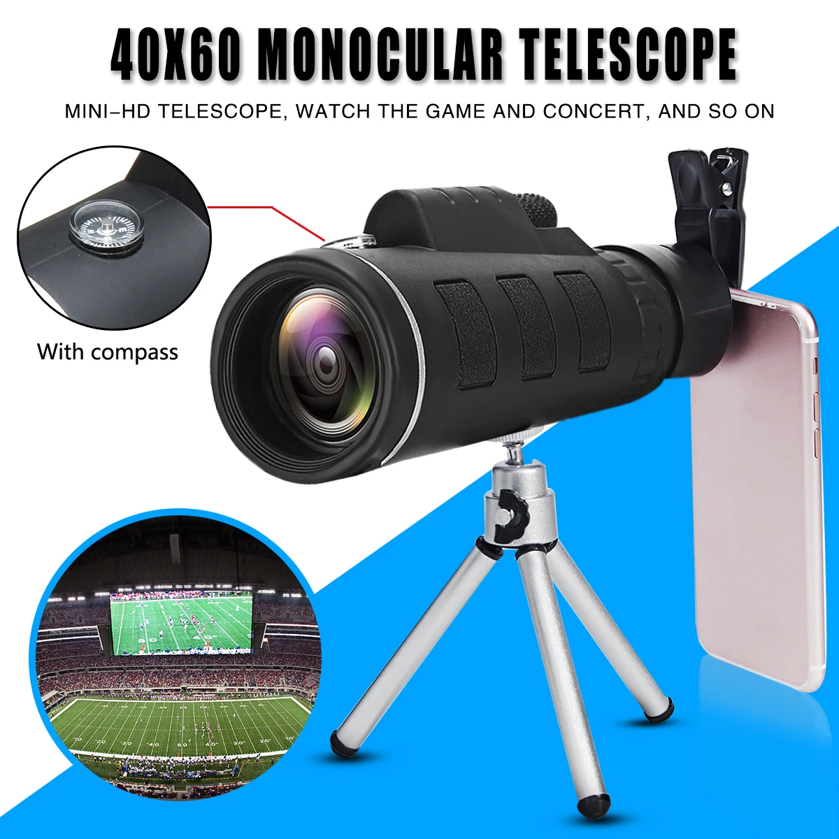 SGODDE 40X60 5 in 1 Universal Phone Monocular Zoom Optical