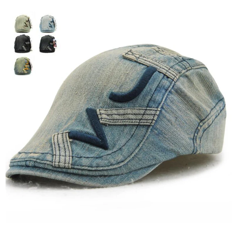 

New Fashion Newsboy Jeans Caps for Men Women Casual Denim Hats Golf Driving Flat Unisex Denim Berets Hat Adult Duckbill Cap
