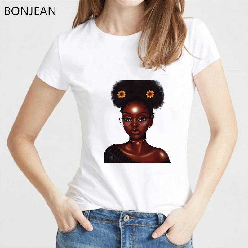

vogue Black Girl Printed t shirt women clothes 2019 Melanin Poppin tshirt female Harajuku shirt tumblr tops tee shirt femme
