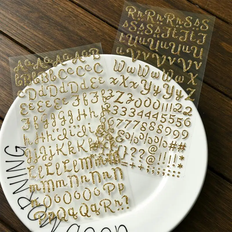 

Gold powder alphabet digital retro letter number symbol Decoration Sticker DIY Bulletjournal Scrapbooking Planner Junk Journal