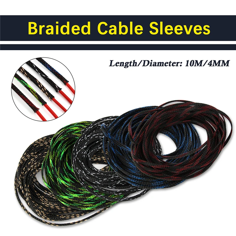 

10M Cable Sleeves Wire Gland Protections Tight PET Nylon Expandable Braided Cable Sleeving 4mm 5 Colors Assortment Kit
